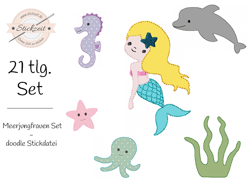 Meerjungfrauen Set - doodle Stickdatei
